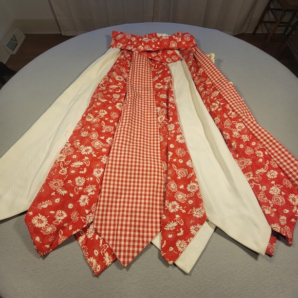 MARK & FORE STRIKE Dresses & Skirts - VTG Patchwork Apron Skirt Mark & Fore Small Gingham Floral Tassels Boho Cottage